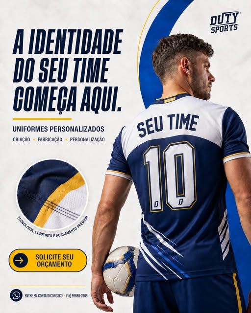 Publicação Duty com uniforme azul e branco personalizado para times